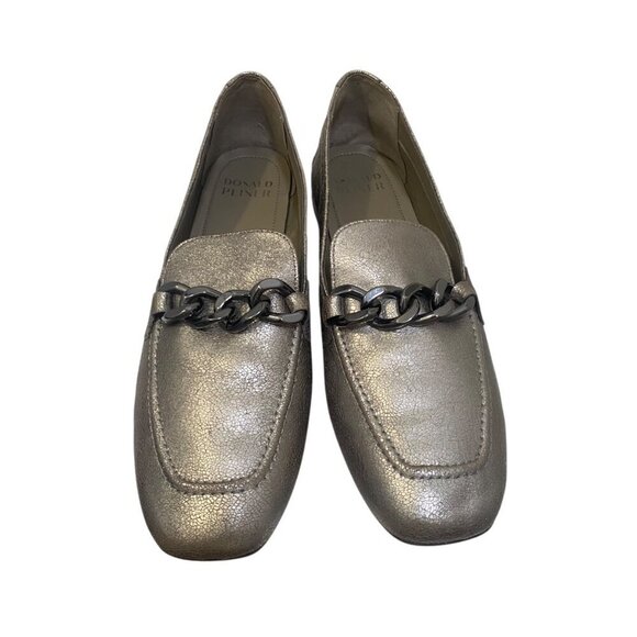 Donald Pliner BETHANY Leather Metallic Silver Loafer Flats Size 11 - Picture 2 of 6